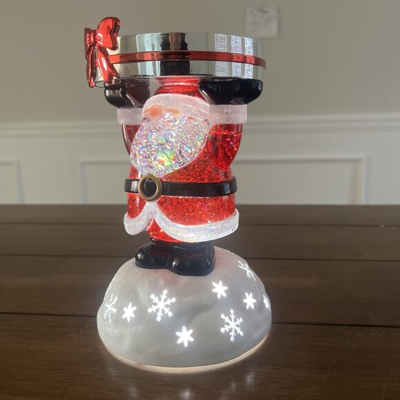Bath & Body Works 2022 Santa Pedestal Water Globe 3 Wick Candle Holder 8.5"H - Picture 2 of 5